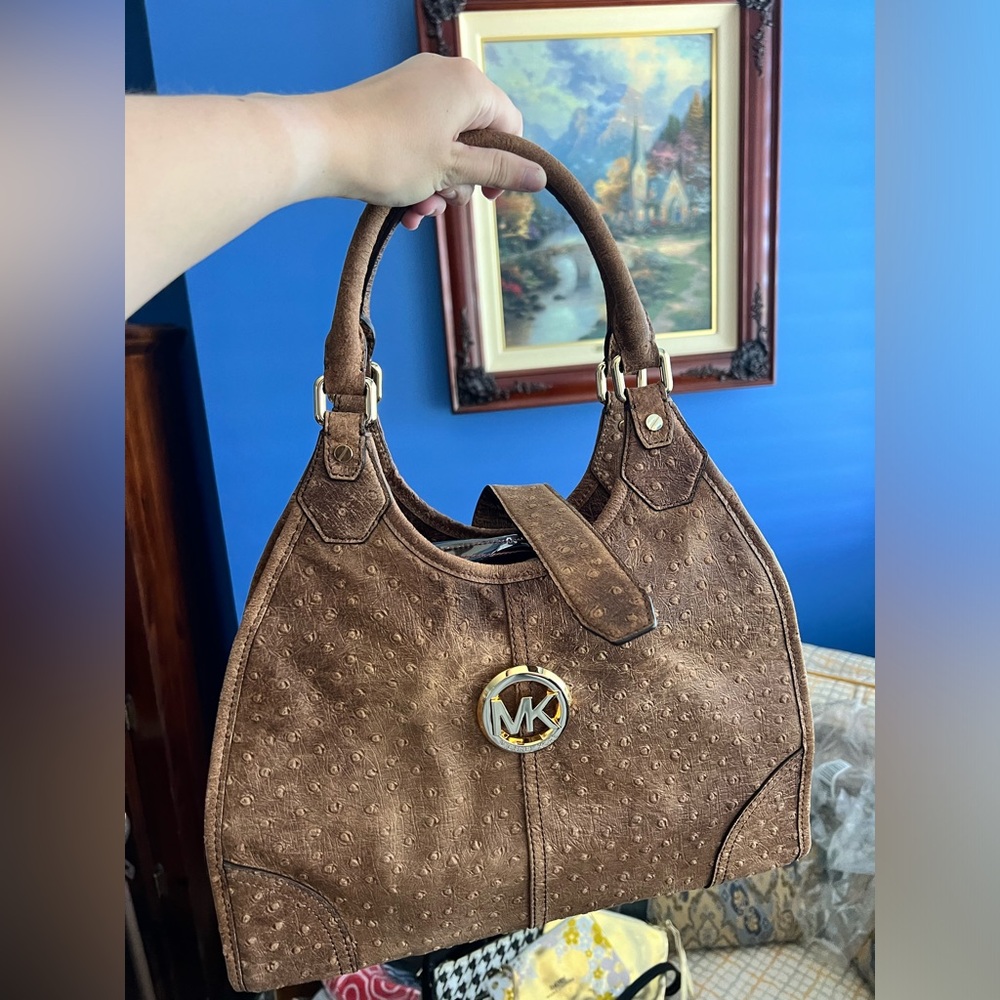 Unique Michael Kors Brown Ostrich Shoulder Bag